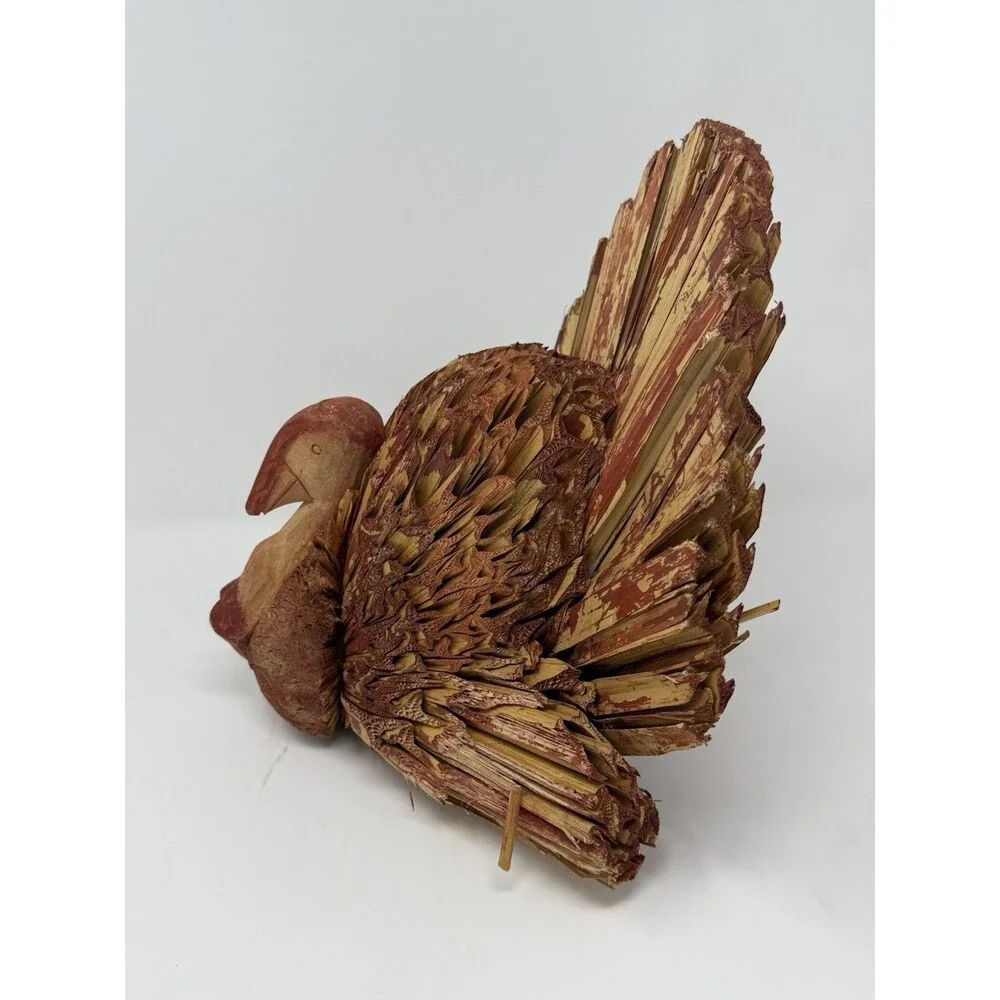 Turkey Tabletop Centerpiece Decor Decoration Made from Wood & Reed 13